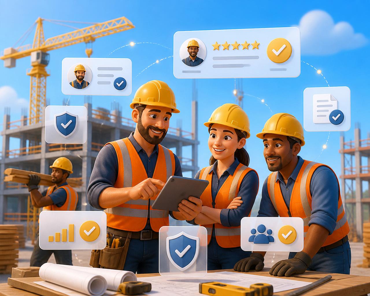 Artisans du BTP collaborant en toute confiance grâce à VerifBTP