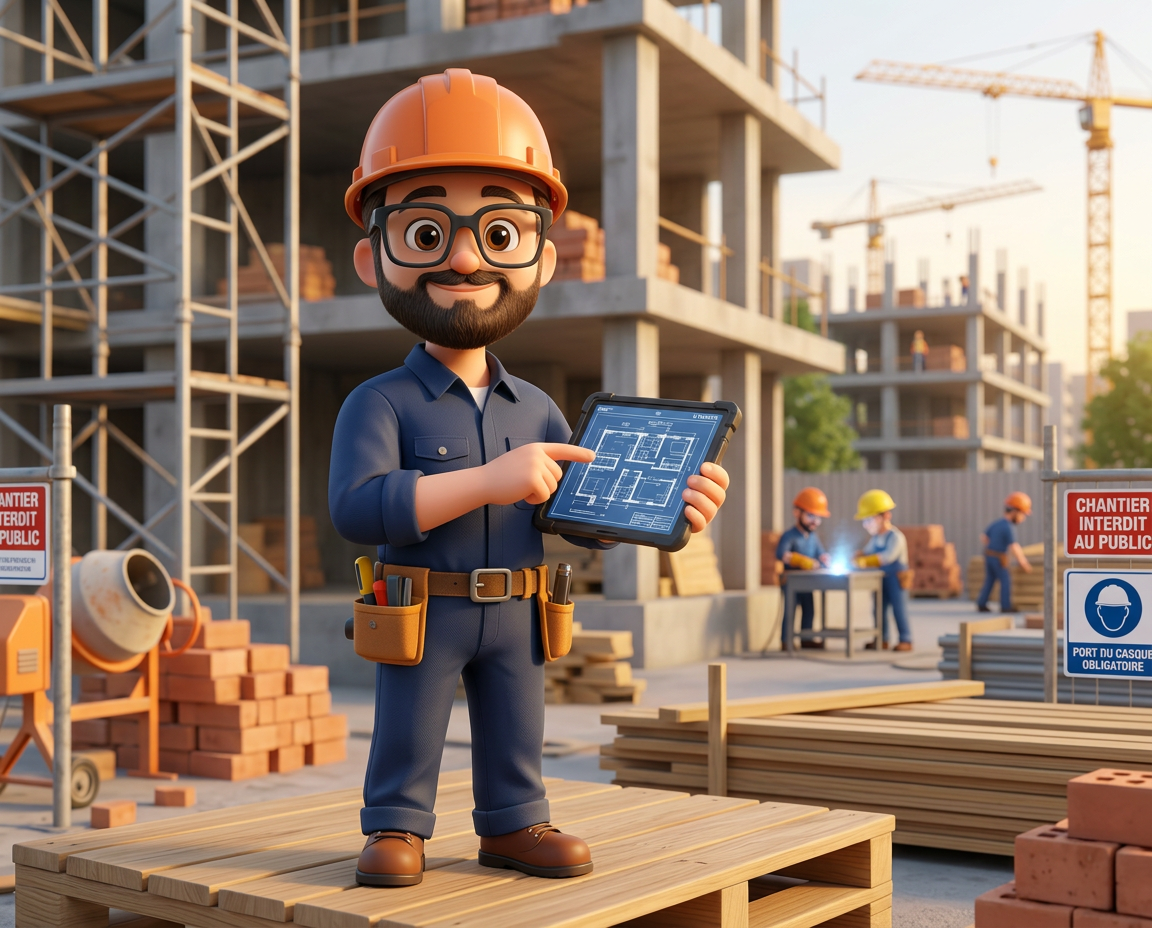 Professionnel du bâtiment équipé sur un chantier consultant VerifBTP